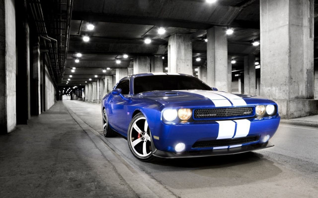 Blue car white stripes parking free wallpaper for desktop - medium preview image
