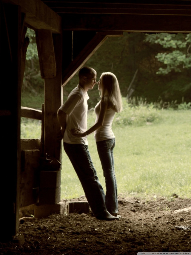 Man woman barn horse cow free wallpaper for mobile - medium preview image