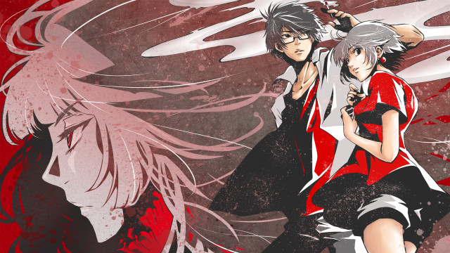 Anime couple red background white free wallpaper for desktop - medium preview image