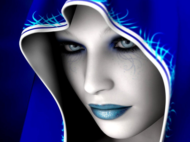 Woman blue makeup hooded hoodie free wallpaper for desktop - medium preview image