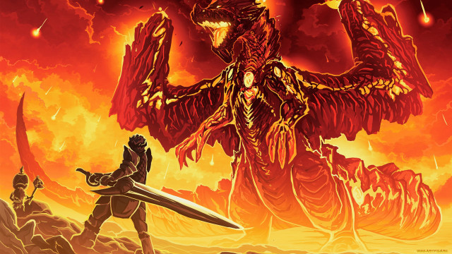 Giant creature sword man fire free wallpaper for desktop - medium preview image