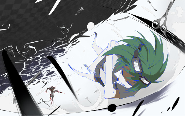 Cartoon character green hair black free wallpaper for desktop - medium preview image