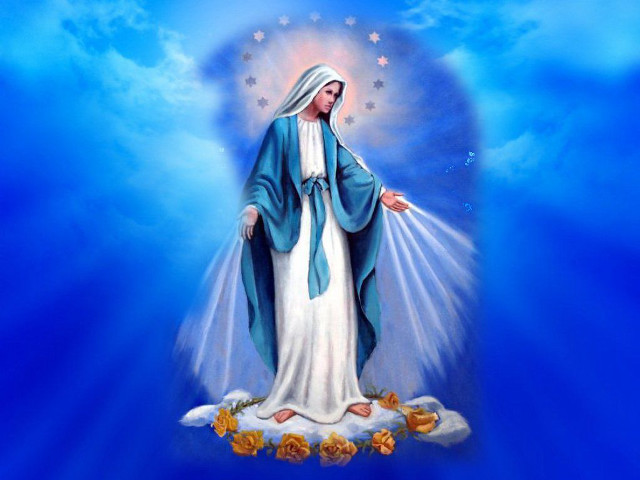Immaculate mary jesus blue water free wallpaper for desktop - medium preview image