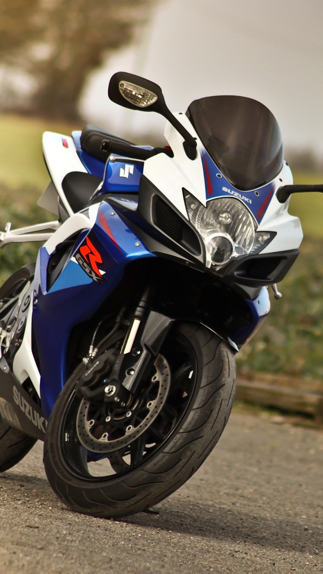 Blue white motorcycle parked road #3 free wallpaper for mobile - medium preview image