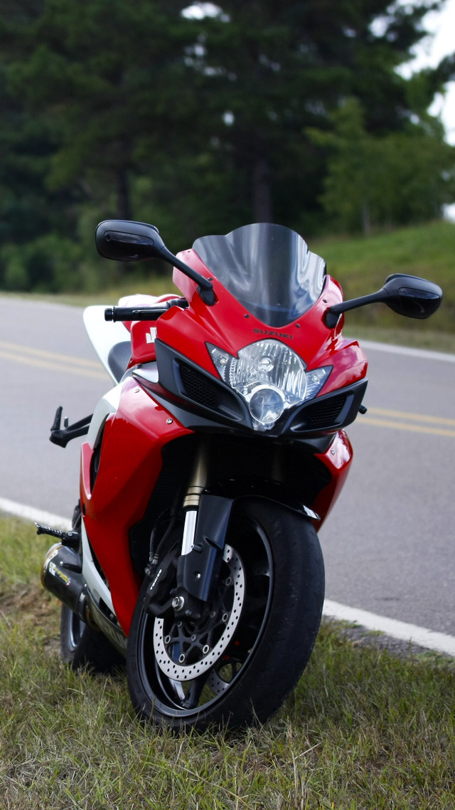 Red motorcycle road sign trees free wallpaper for mobile - medium preview image
