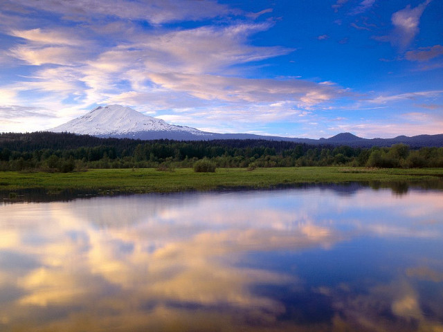 Lake mountain clouds grassy field #2 free wallpaper for desktop - medium preview image