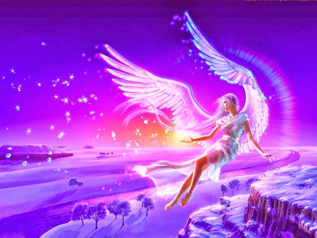 Woman flying snowy landscape white free wallpaper for desktop - medium preview image