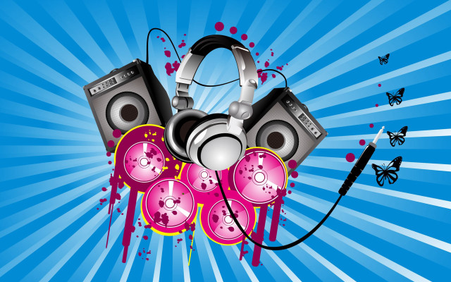 Headphones butterflies flying around over free wallpaper for desktop - medium preview image