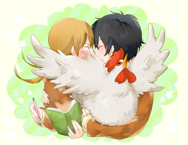 Couple hugging chicken book back free wallpaper for desktop - medium preview image