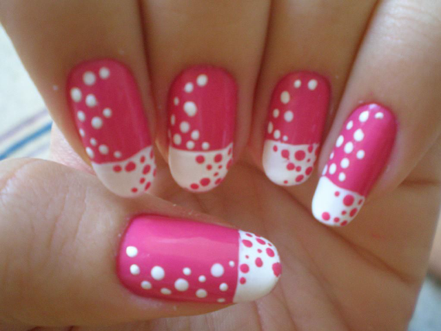 Pink white polka dot nail free wallpaper for desktop - medium preview image