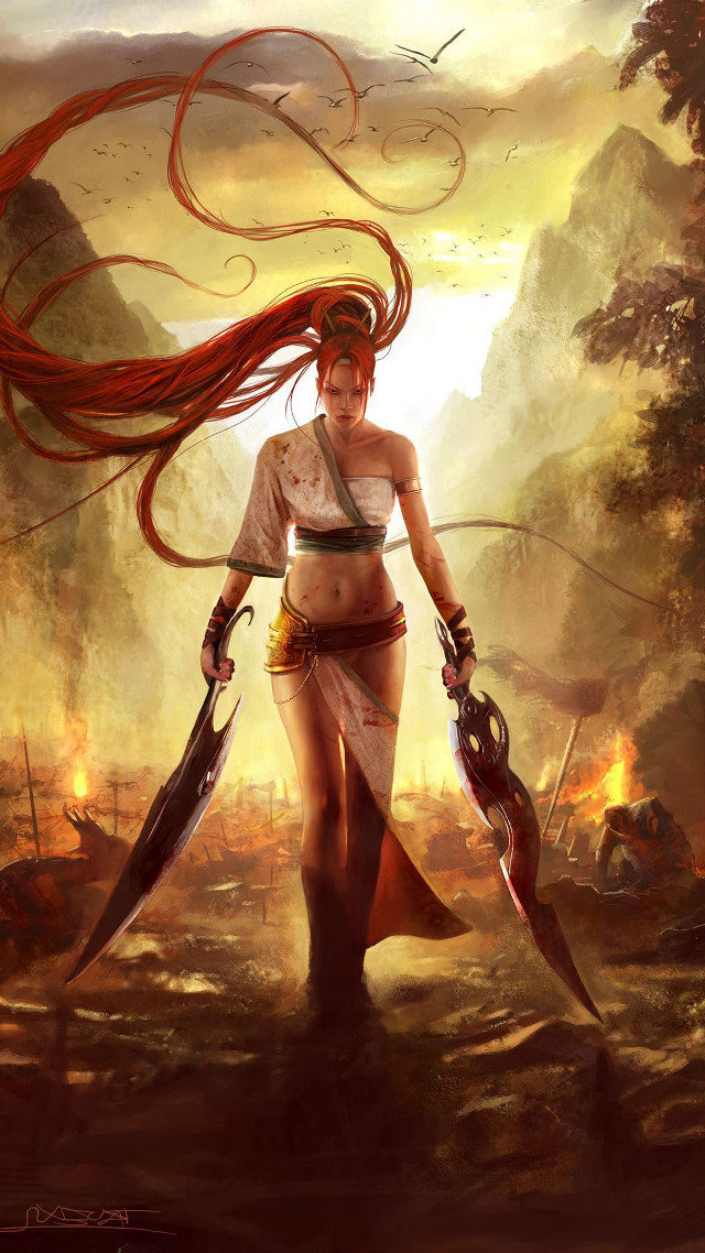 Woman two swords sword in free wallpaper for mobile - medium preview image