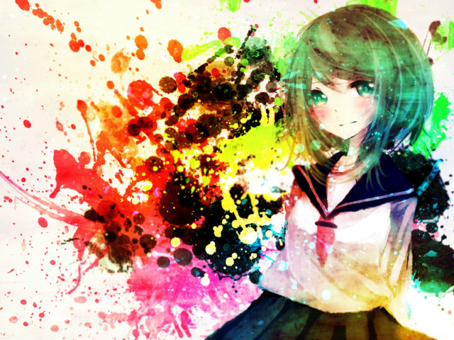Girl colorful background paint splash free wallpaper for desktop - medium preview image