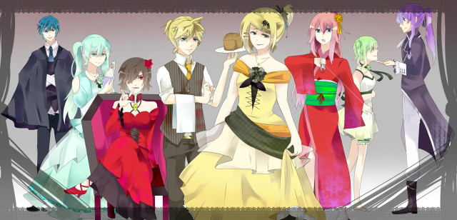 Anime characters group room staircase free wallpaper for desktop - medium preview image