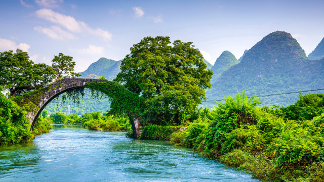 Bridge river mountains background river free wallpaper for desktop - medium preview image