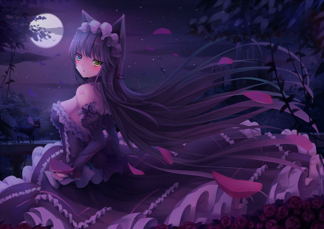 Gothic anime woman flower moon free wallpaper for desktop - medium preview image