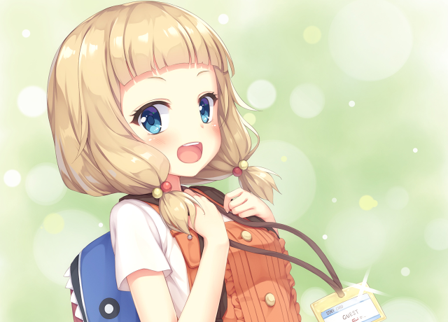 Girl bag tag smiling camera free wallpaper for desktop - medium preview image