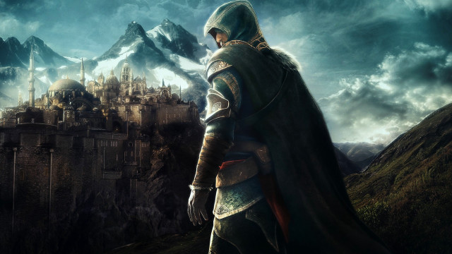 Medieval man castle mountain cloudy free wallpaper for desktop - medium preview image