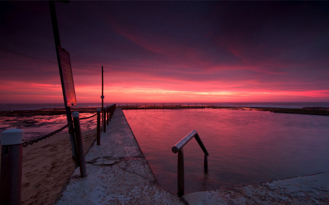 Sunset water dock red sky free wallpaper for desktop - medium preview image