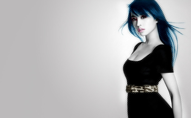 Blue hair black dress gothic free wallpaper for desktop - medium preview image