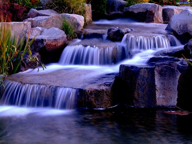 Waterfall garden rocks plants pond #2 free wallpaper for desktop - medium preview image