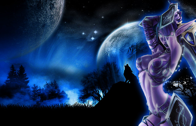 Woman purple sword full moon free wallpaper for desktop - medium preview image