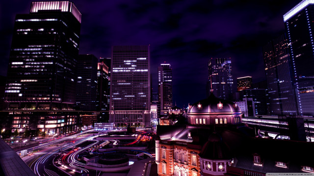 Tokyo night cityscape ferriswheel bridge free wallpaper for desktop - medium preview image