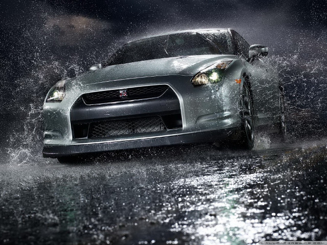 Car driving puddle rain night free wallpaper for desktop - medium preview image