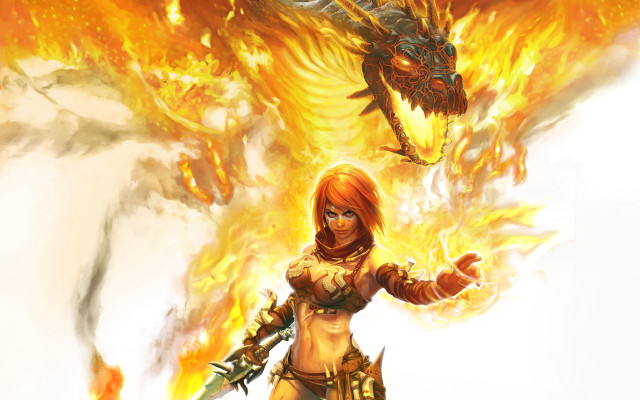 Woman yellow outfit sword fire #2 free wallpaper for desktop - medium preview image