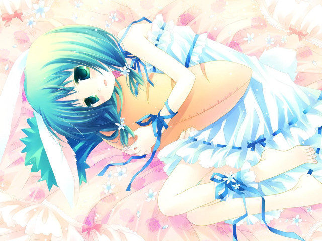 Blue hair blue dress flower free wallpaper for desktop - medium preview image