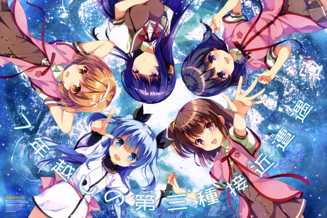 Anime girls circle blue background free wallpaper for desktop - medium preview image