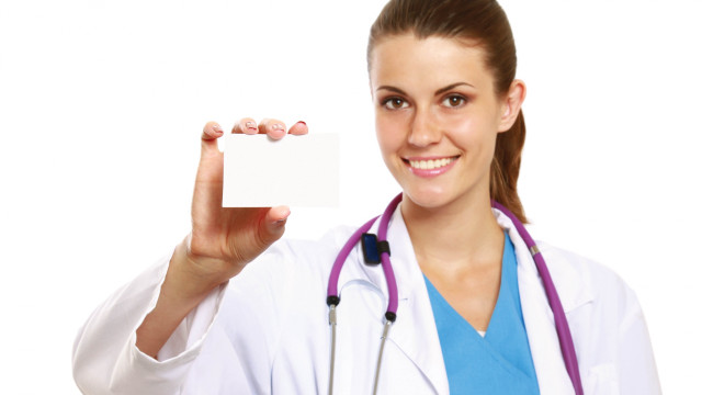 Woman doctor business card smiling free wallpaper for desktop - medium preview image
