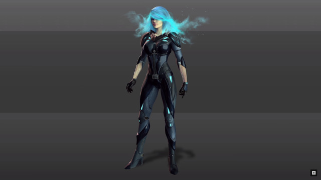 Futuristic woman blue hair hairdo free wallpaper for desktop - medium preview image
