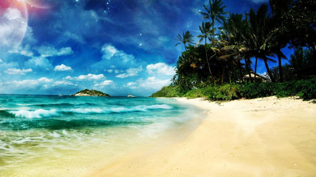 Beach star filled sky ocean free wallpaper for desktop - medium preview image