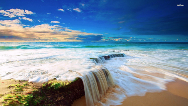 Waterfall ocean beach waves crashing free wallpaper for desktop - medium preview image