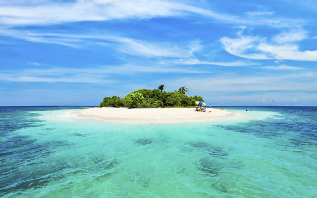 Small island ocean person chair free wallpaper for desktop - medium preview image