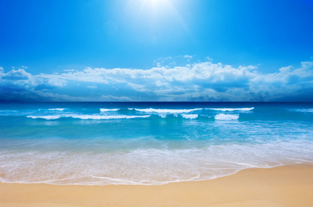 Beach waves bright blue sky free wallpaper for desktop - medium preview image