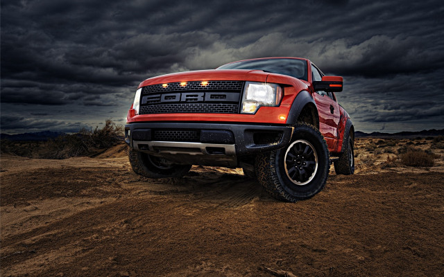 Red truck dirt road cloudy free wallpaper for desktop - medium preview image