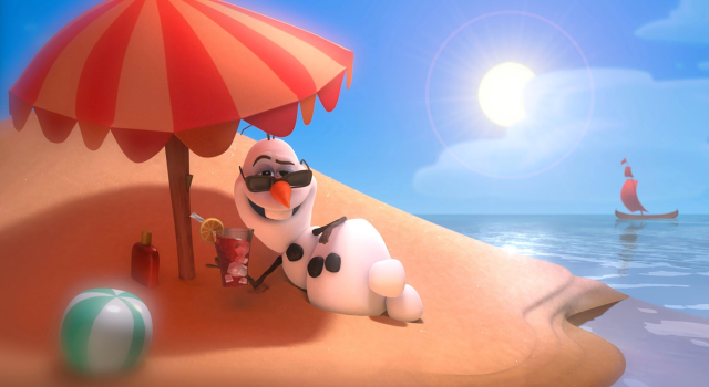 Cartoon penguin red umbrella beach free wallpaper for desktop - medium preview image