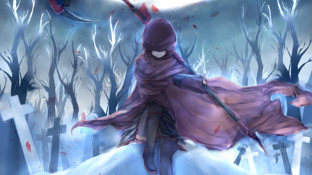 Woman purple cloak sword snowy free wallpaper for desktop - medium preview image