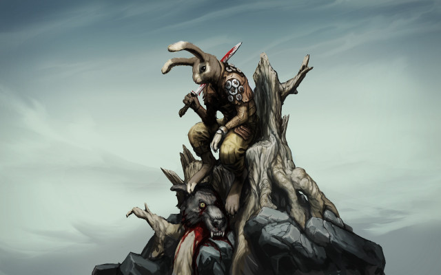 Man riding goat tree stump free wallpaper for desktop - medium preview image