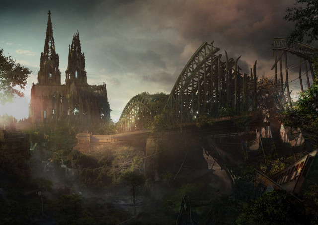 Bridge castle dark sky foggy free wallpaper for desktop - medium preview image