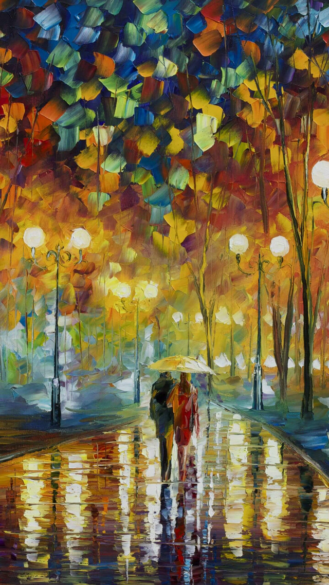 People walking umbrella rain colorful free wallpaper for mobile - medium preview image
