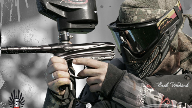 Man paintball mask holding gun free wallpaper for desktop - medium preview image