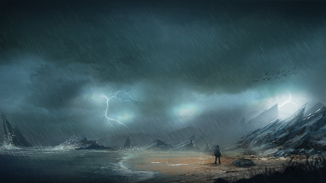 Man beach storm lightning mountain free wallpaper for desktop - medium preview image