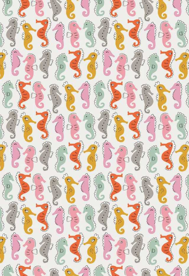 Seahorse pattern white background pink free wallpaper for mobile - medium preview image