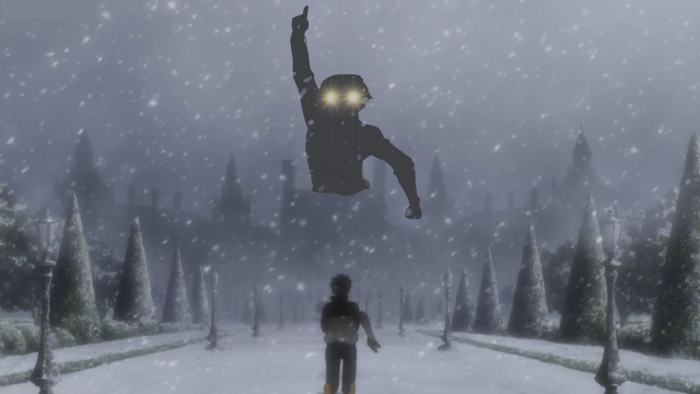 Snowy park robot night star free wallpaper for desktop - medium preview image