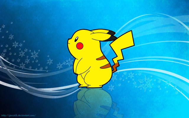 Cartoon pikachu yellow umbrella snowflakes free wallpaper for desktop - medium preview image