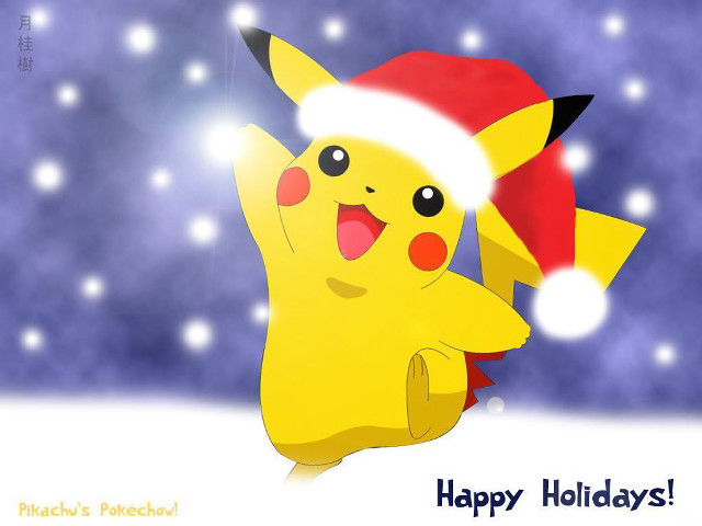 Cartoon pikachu santa hat happy free wallpaper for desktop - medium preview image