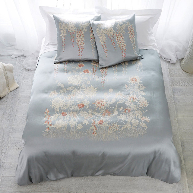 Bed blue comforter pillows white free wallpaper for tablet - medium preview image