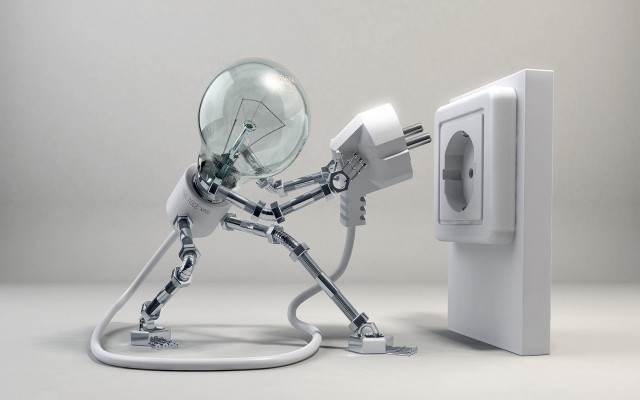 Robot holding light bulb plugged free wallpaper for desktop - medium preview image